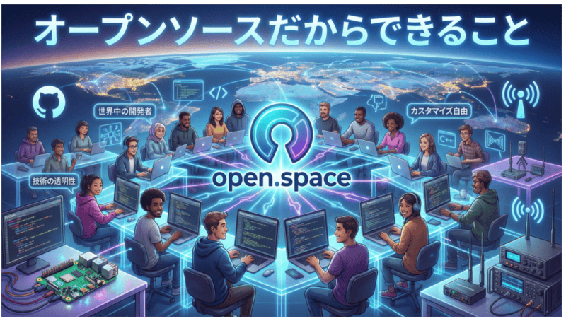 世界中の開発者が協力するオープンソースコミュニティを象徴する画像