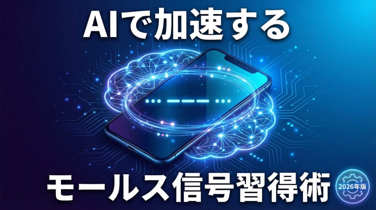 AIで加速するモールス信号習得術 2026年版 - スマートフォンとAIニューラルネットワークのイメージ