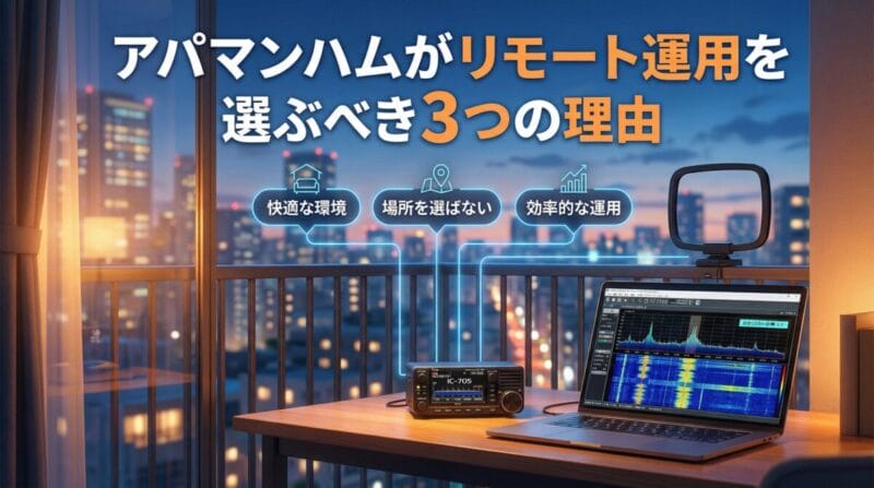 アパマンハムがリモート運用を選ぶべき3つの理由 - IC-705とリモートシャックのイメージ