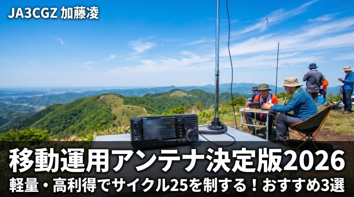 移動運用アンテナ決定版2026 - 山頂でアンテナを設営するアマチュア無線家