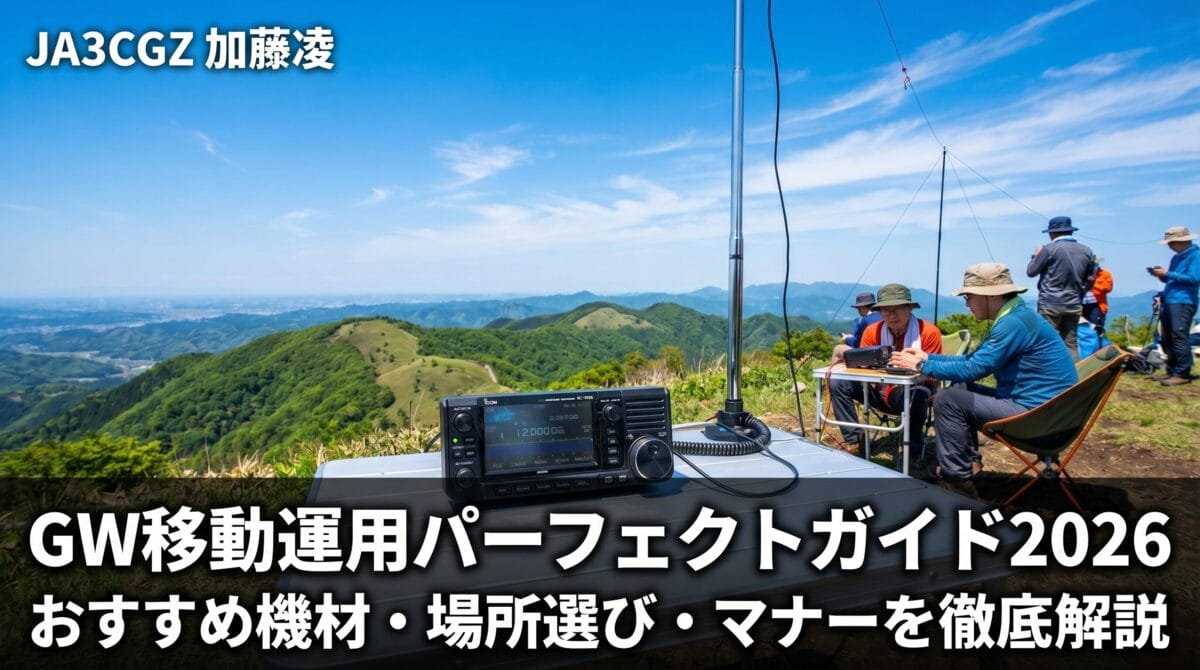 GW移動運用パーフェクトガイド2026 - 山頂でIC-705を使って移動運用するアマチュア無線家