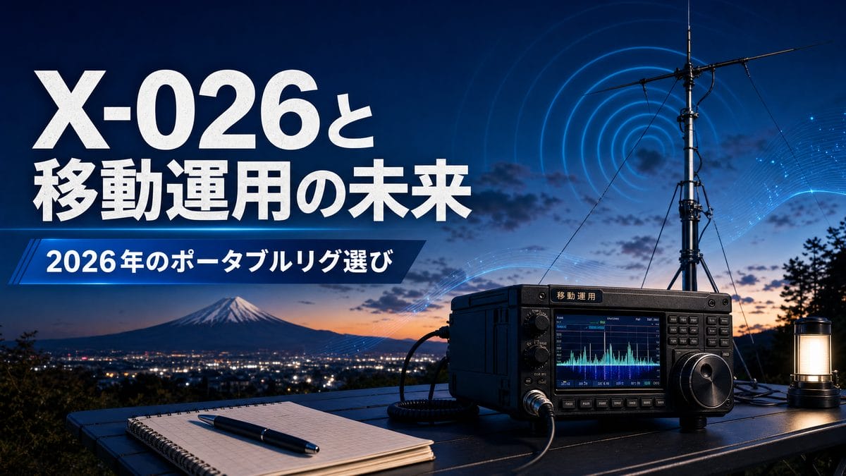X-026と移動運用の未来を示す日本語アイキャッチ画像